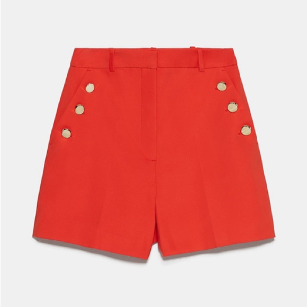 Zara High Waist Red Shorts with Gold Buttons